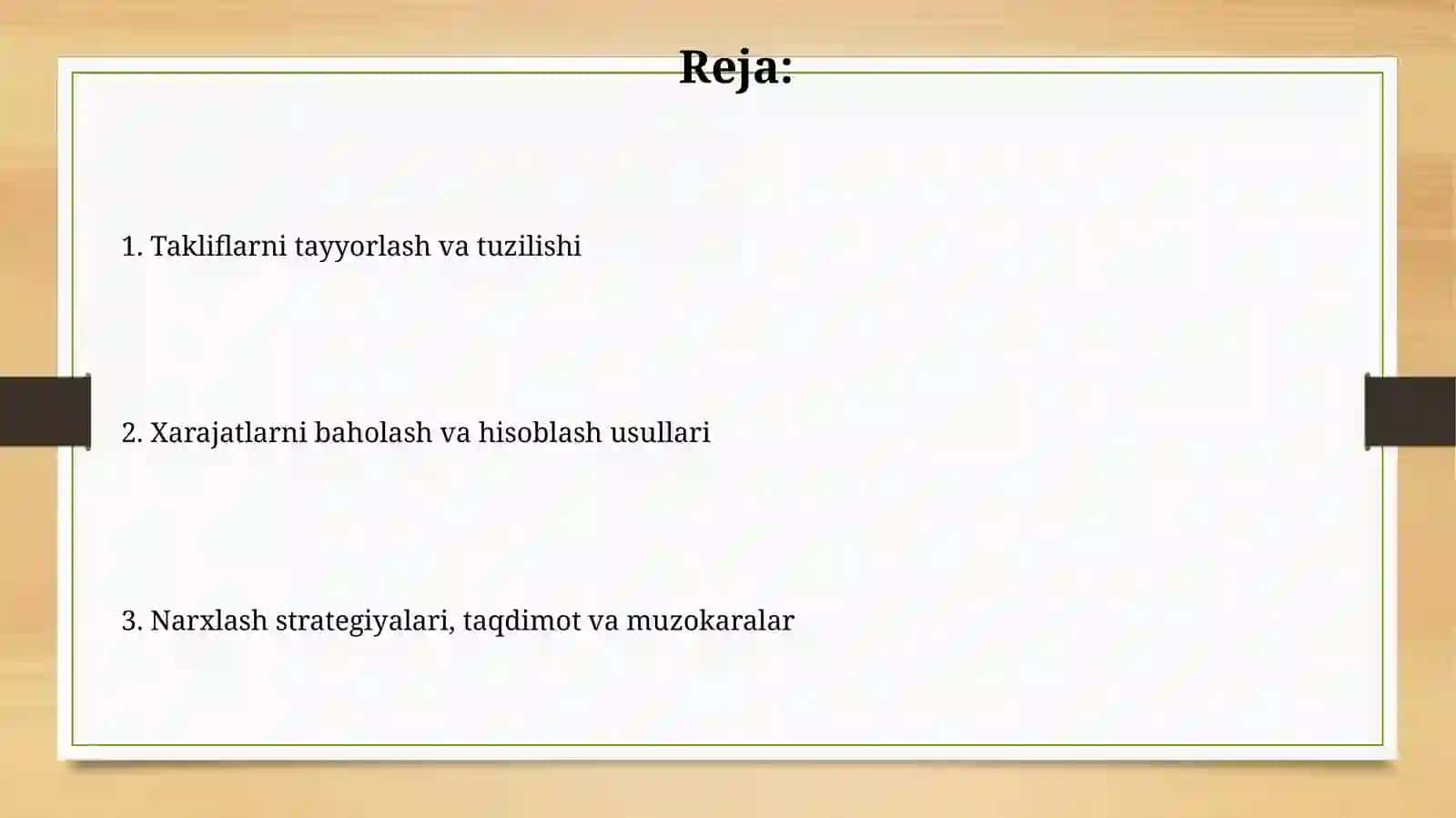 Takliflarni tayyorlash va xarajatlarni hisoblash 2