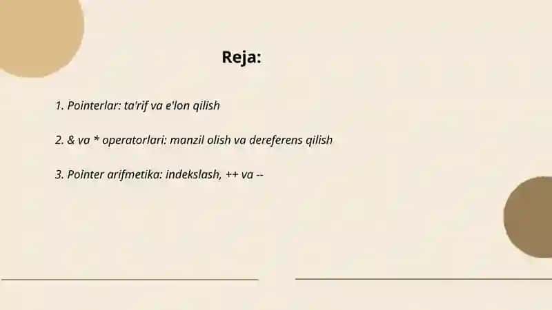 Pointerlar: ta'rif va e'lon qilish 2