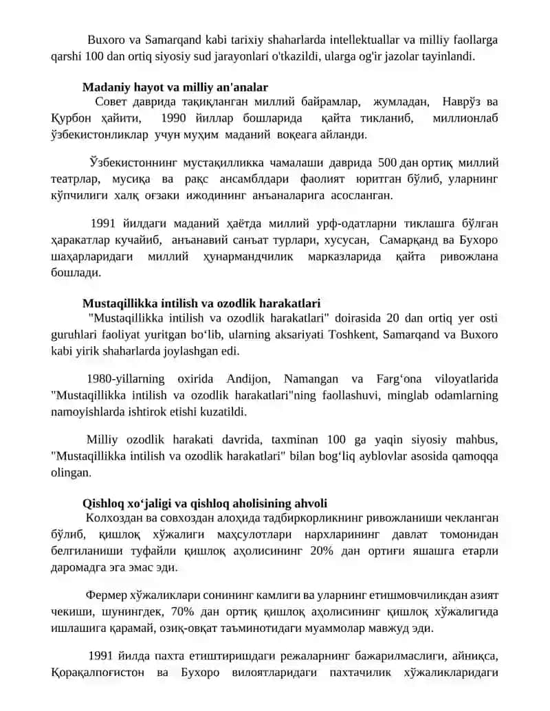 Mustaqillika erishish arafasida O'zbekistonning ijtimoiy siyosiy ahvoli 2