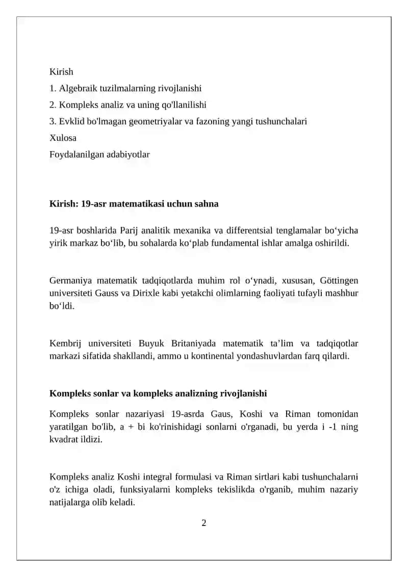 XIX asrda matematik tarmoqlarning kengayishi 2
