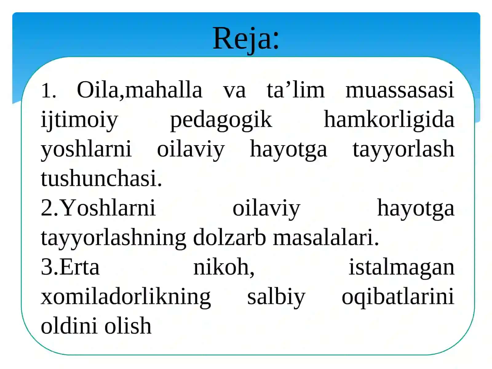 Oila, Mahalla va Ta’lim Muassasasi Ijtimoiy Pedagogik Hamkorligida Yoshlarni Oilaviy Hayotga Tayyorlash 2