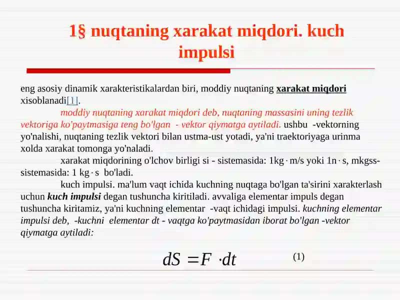 Moddiy nuqtalar dinamikasining umumiy teoremalari 2