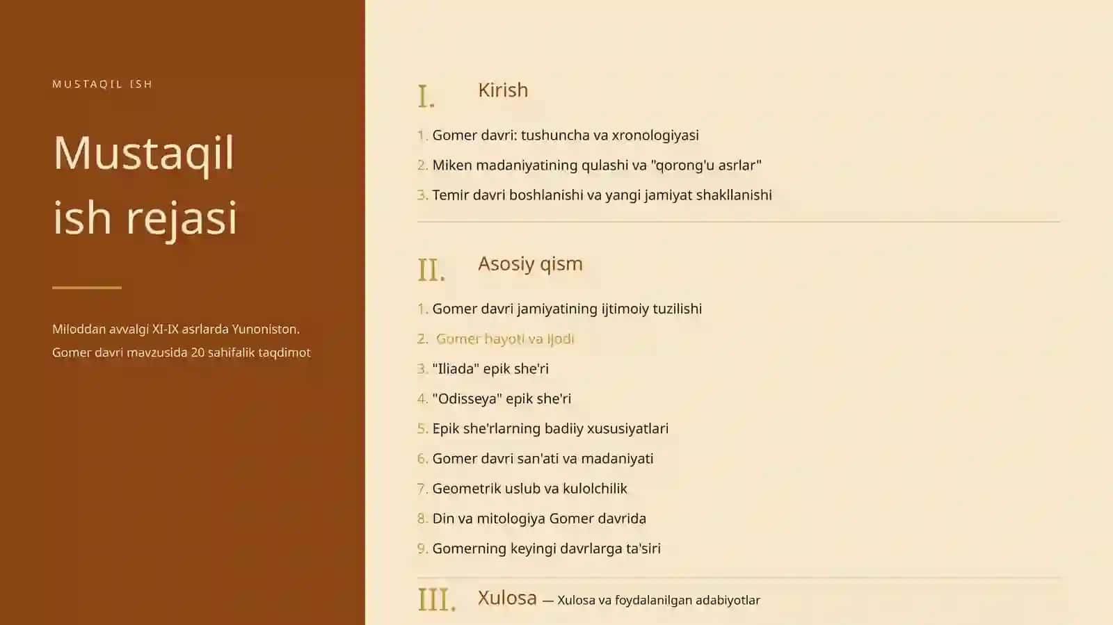 Miloddan avvalgi XI-IX asrlarda Yunoniston. Gomer davri 2