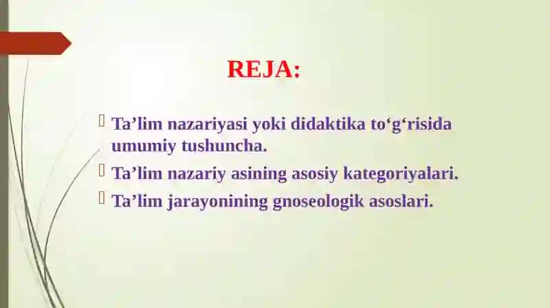 Didaktika ta’lim nazariyasi sifatida (TAQDIMOT) 2
