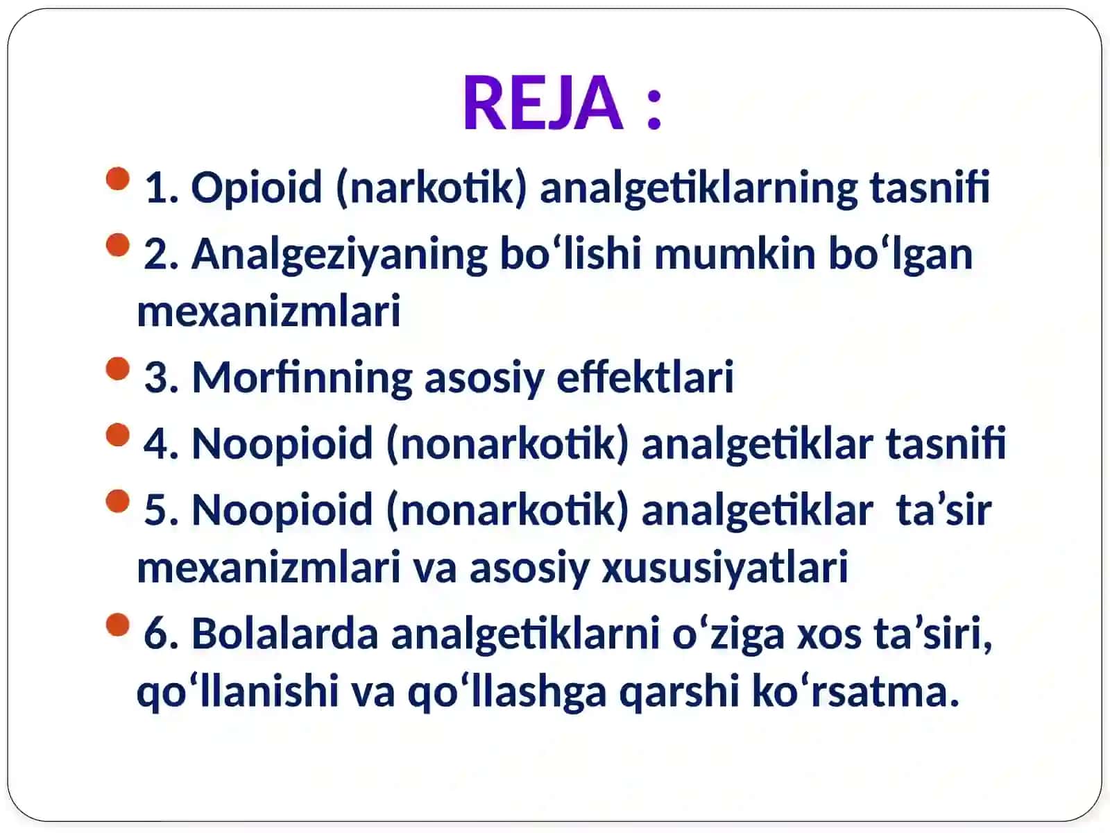 Og’riq qoldiruvchi vositalar. Narkotik va nonarkotik analgetiklar 2