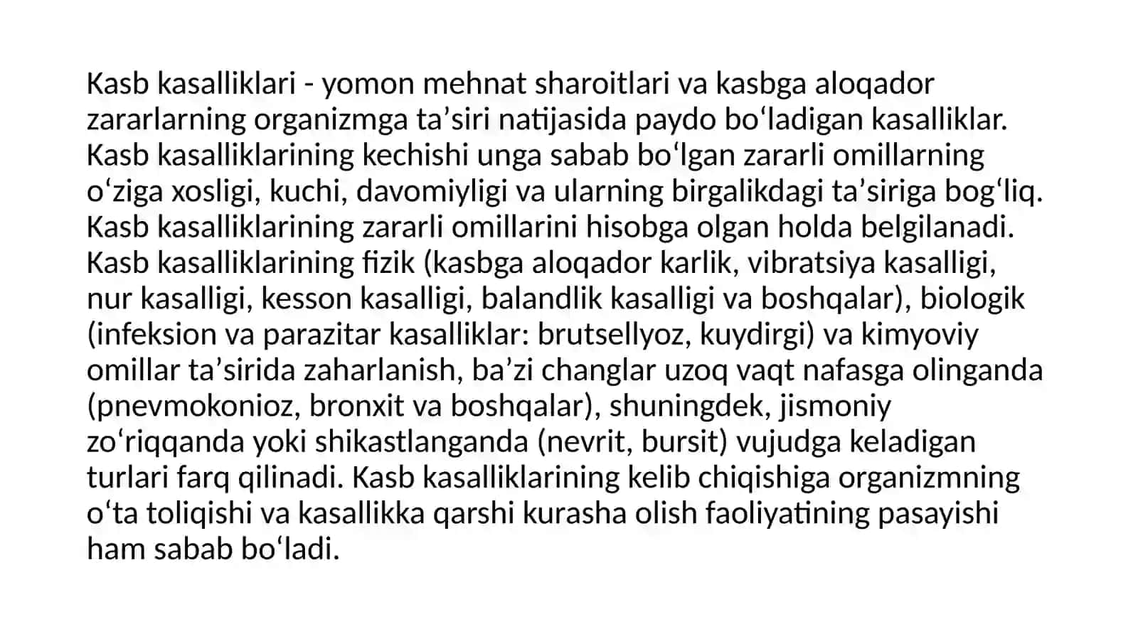 Kasb kasalliklarining etiologik omillari, tasnifi, diagnostikasi va oldini olish chora-tadbirlari 2