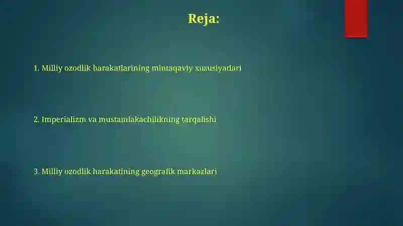 XIX asr oxiriga XX asr boshlarida milliy ozodlik harakati geografiyasi 2