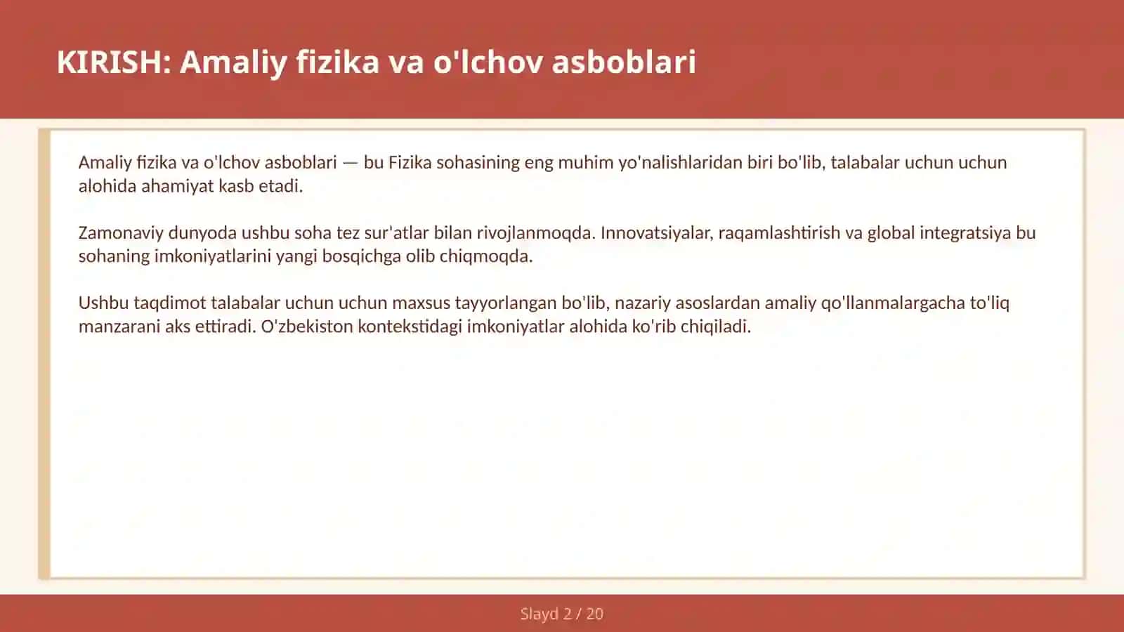 Amaliy fizika va o'lchov asboblari 2
