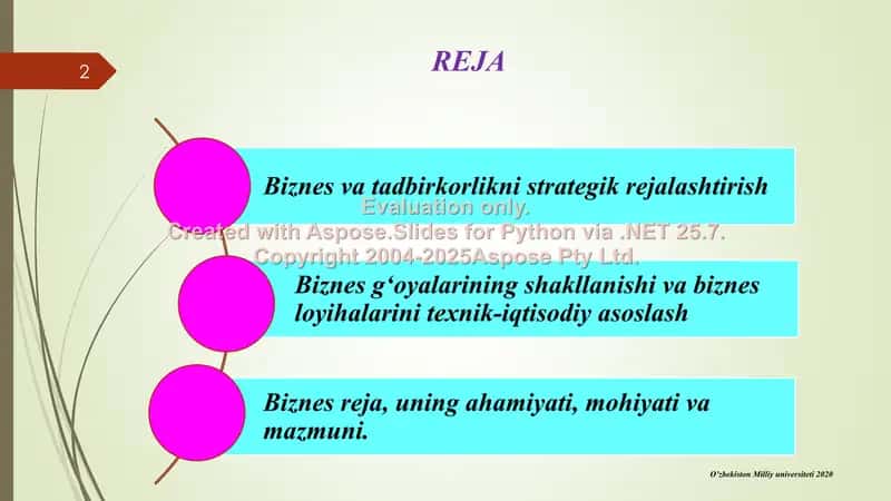 Biznes va tadbirkorlikda rejalashtirish 2
