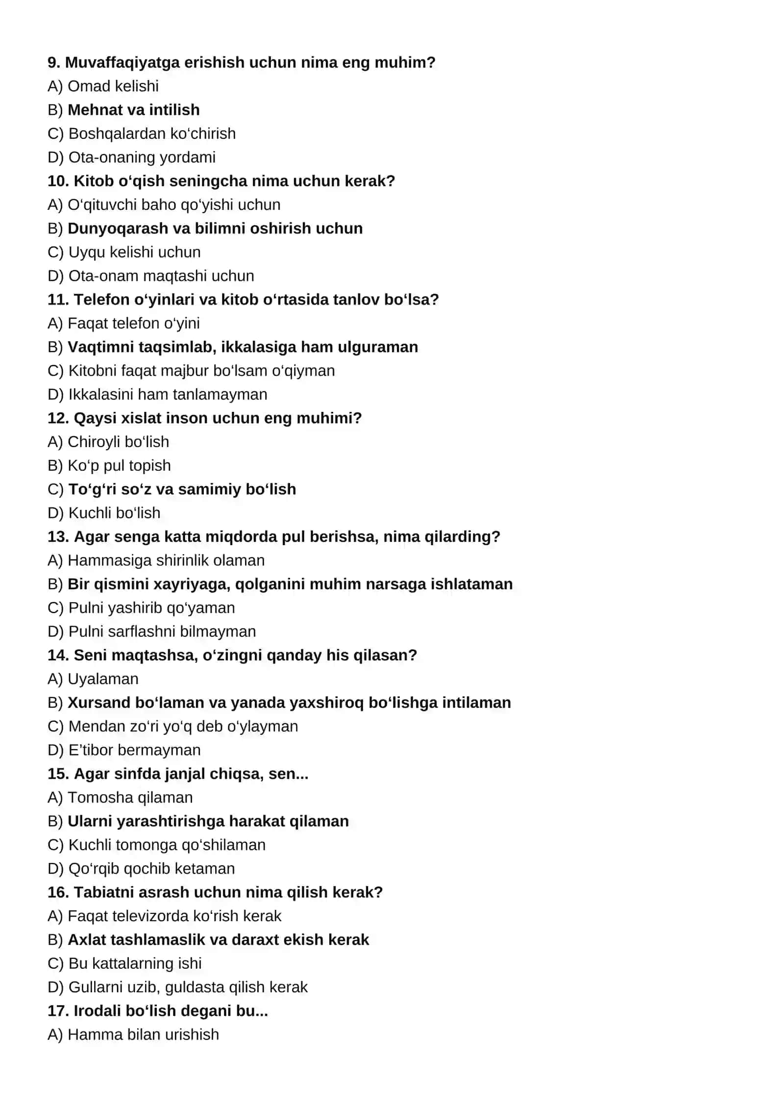 Boshlang‘ich sinflar uchun qiziqarli psixologik test 2