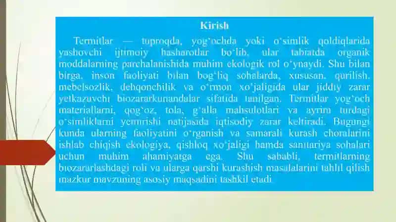 Termitlarning biozararlashdagi roli va ularga qarshi kurashish 2
