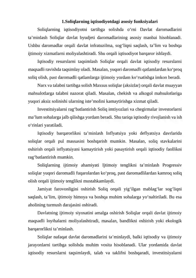 IQTISODIYOTNI TARTIBGA SOLISHDA SOLIQLARNING O‘RNI VA AHAMIYATI. 2