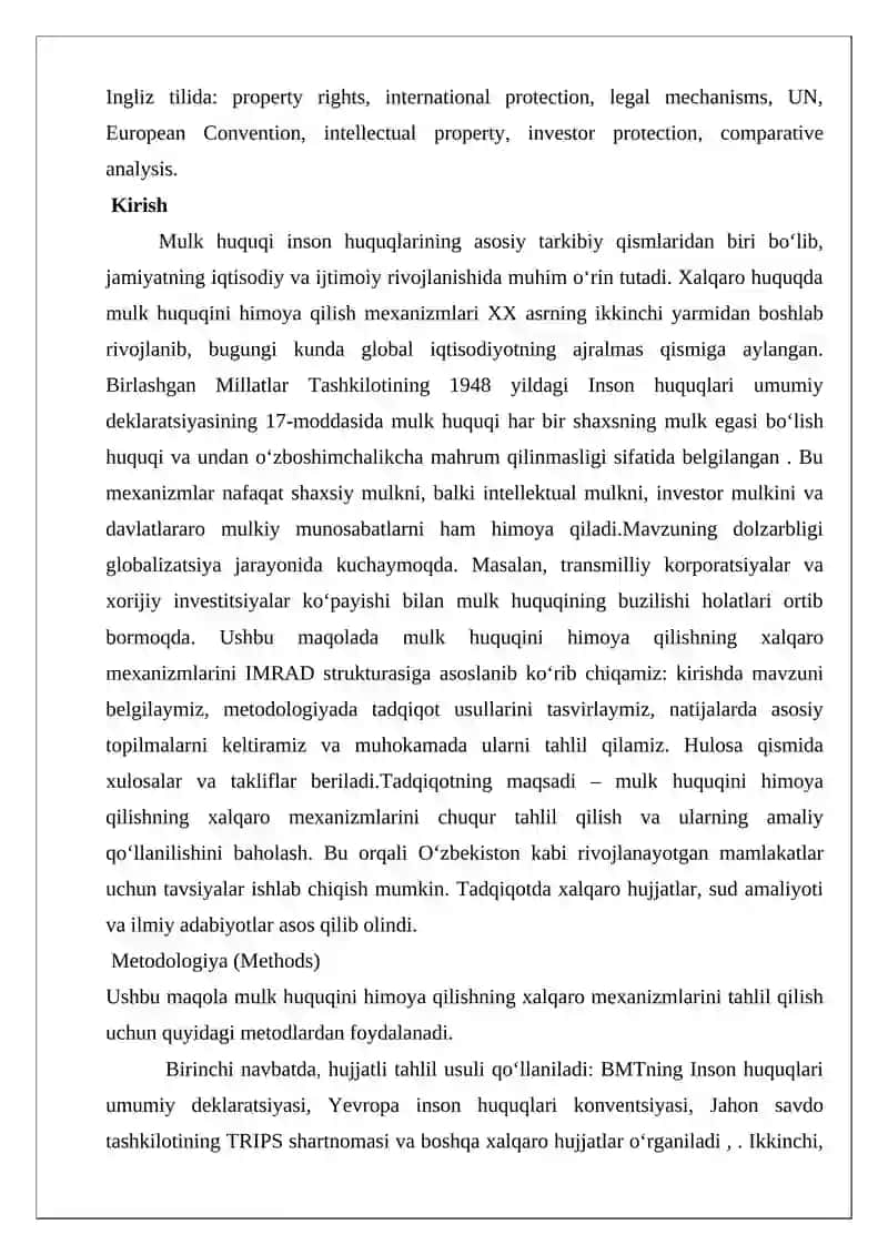 MULK HUQUQINI HIMOYA QILISHNING XALQARO MEXANIZMLARI 2