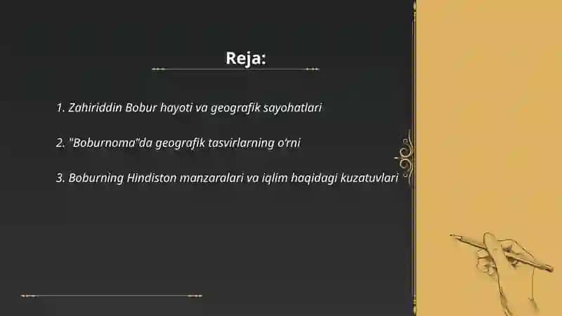 Zahiriddin Boburning geografik merosi va Hindiston asariga tavsif 2