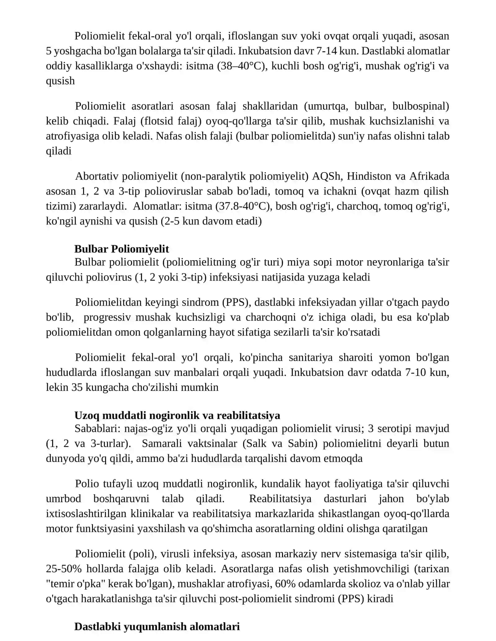 Poliomielit kasalligining kelib chiqish sabablari va asoratlari 2