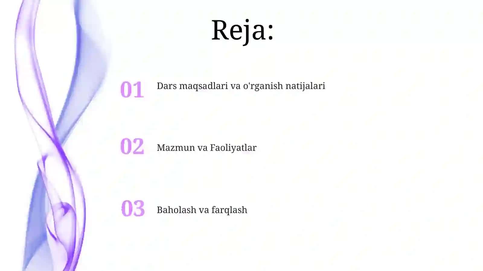 Darsni tashkil qilishga tayyorgarlik (bir soatlik dars rejasi) 2
