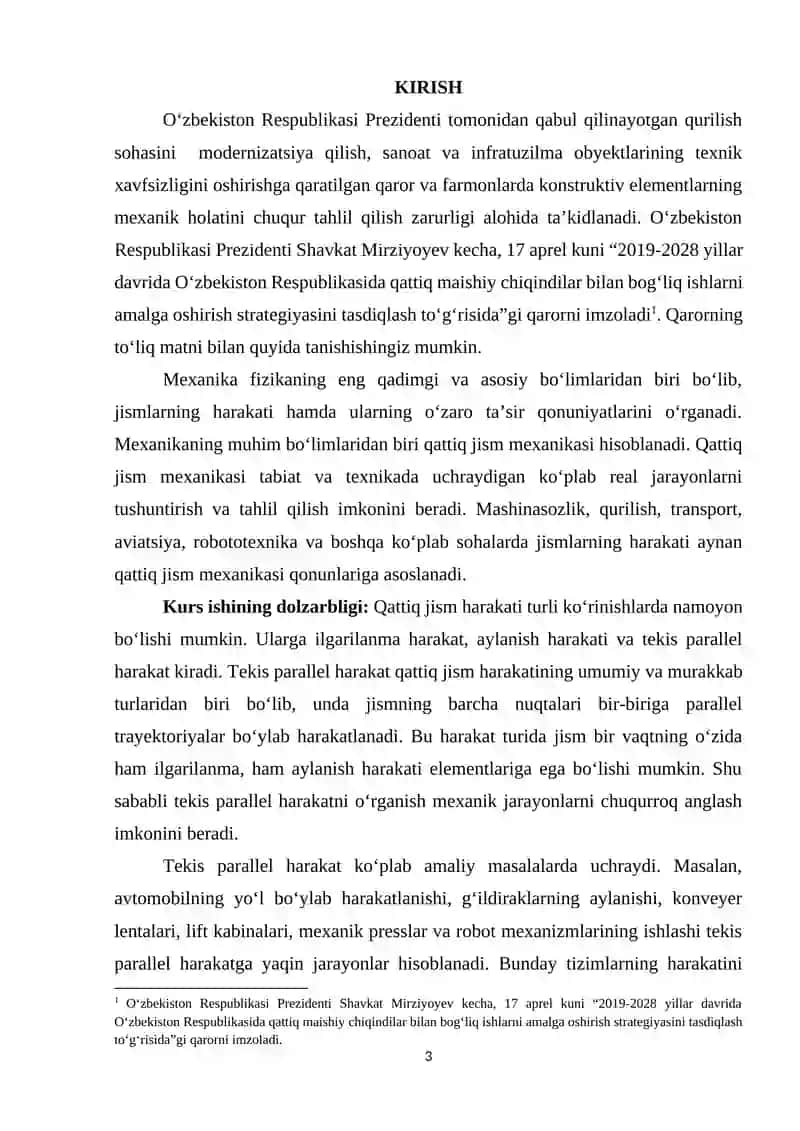QATTIQ JISMNING TEKIS PARALLEL HARAKATI VA UNING KINEMATIK HAMDA DINAMIK TAHLILI 2