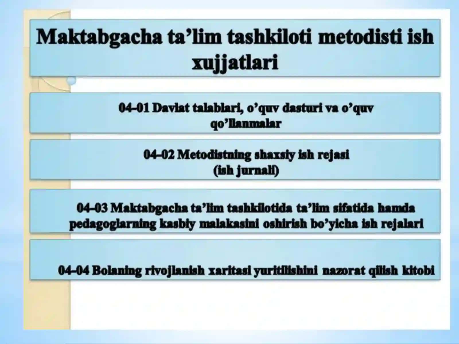 Maktabgacha ta'lim tashkilotining ish hujjatlari 2