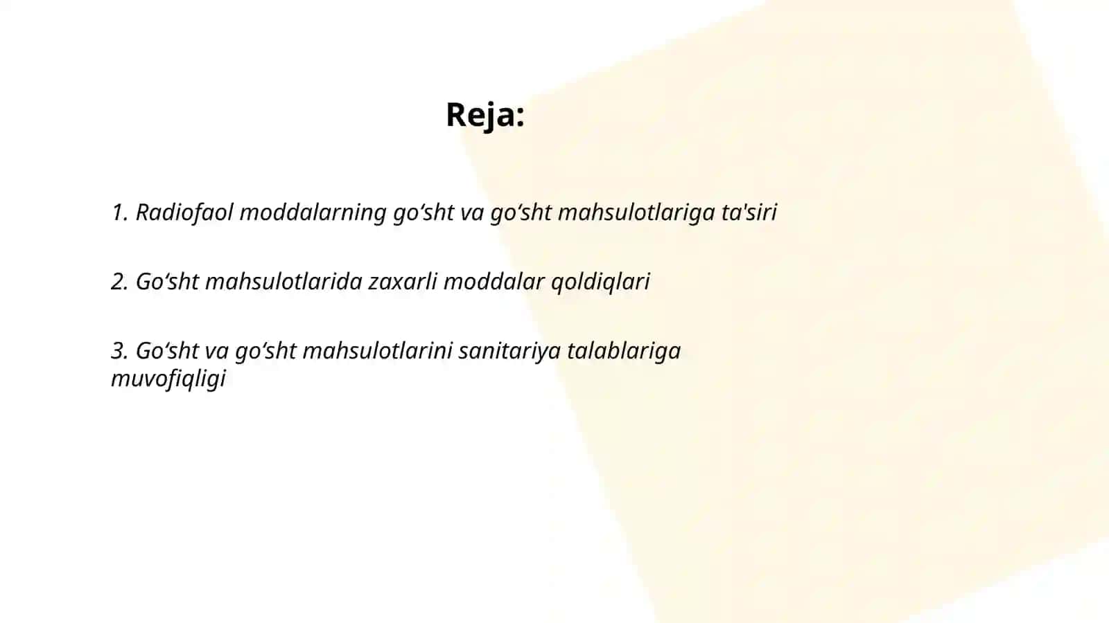 Goʻsht va goʻsht maxsulotlarini radiofaol va boshqa zaxarli moddalar taʼsir qilganda sanitariya jihatidan baxolash 2