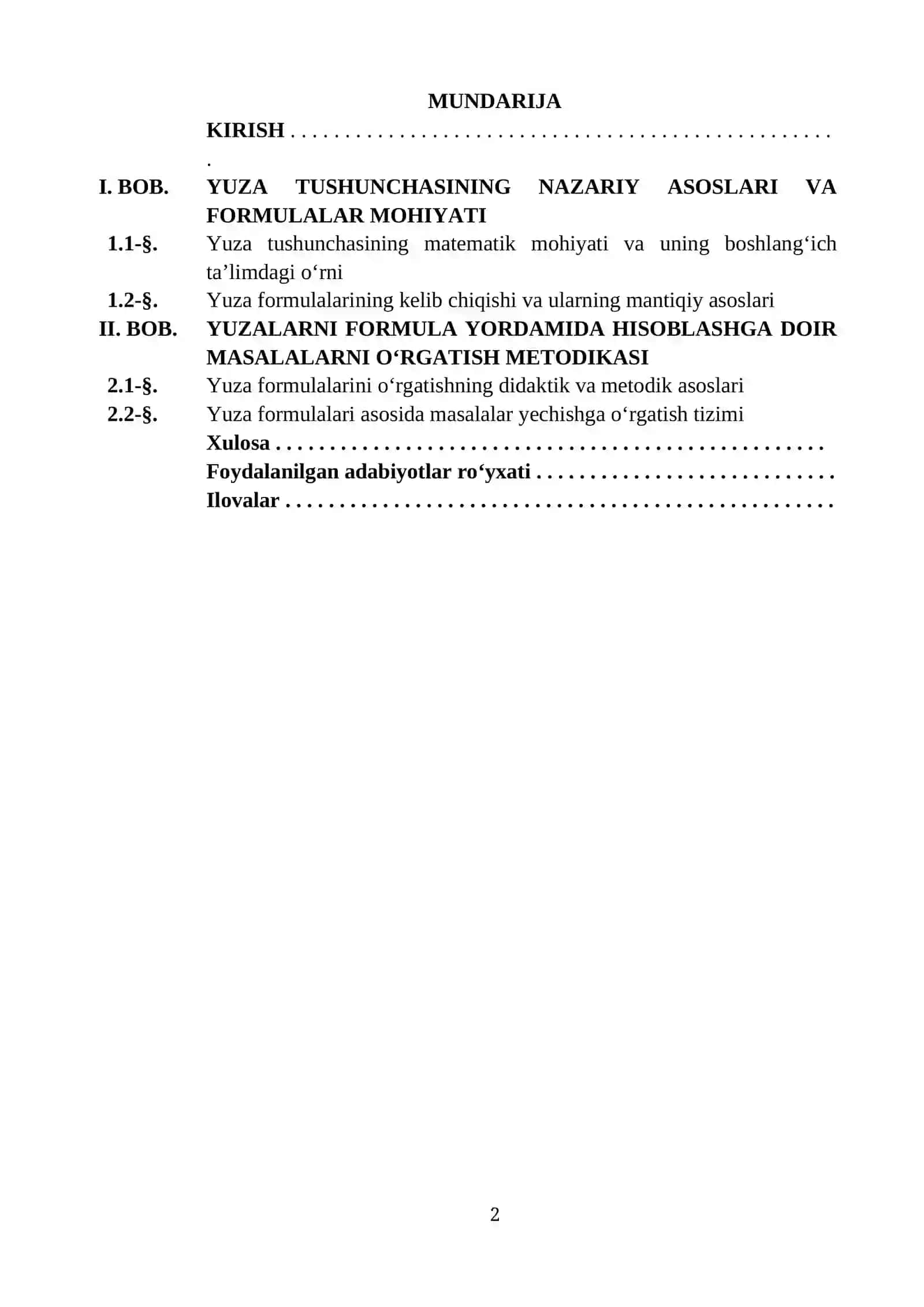 YUZALARNI FORMULA YORDAMIDA HISOBLASHGA DOIR MASALALARNI O‘RGATISH METODIKASI 2