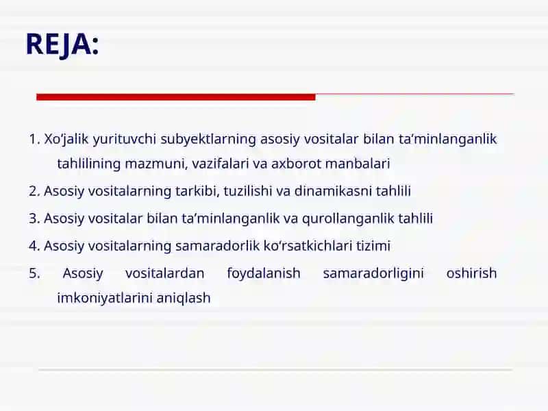 Asosiy vositalar holatini tahlil qilish 2