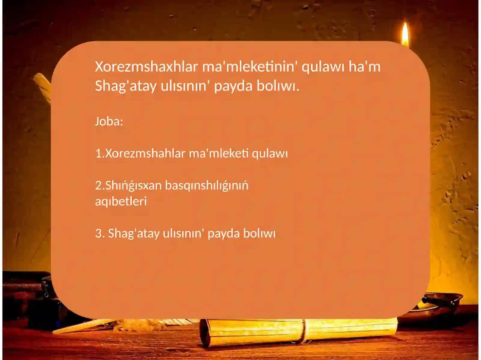 Etnogenez O'zbek ha'm Qaraqalpaq xalqinin' etnikaliq tariyxıpa'ninen slayd jumisi 2