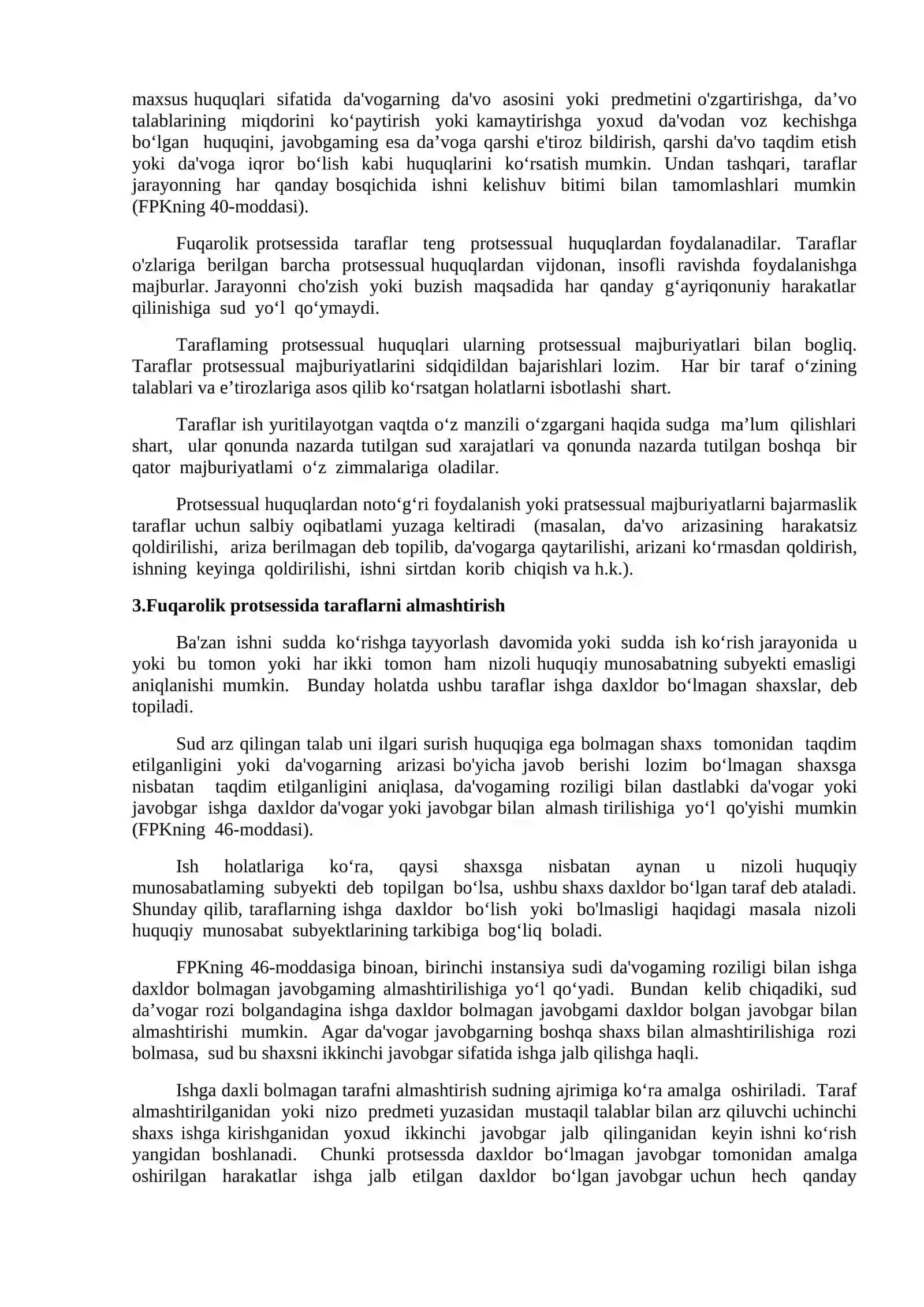 Fuqarolik protsessida taraflar va ularning protsessual huquq va majburiyatlari 2