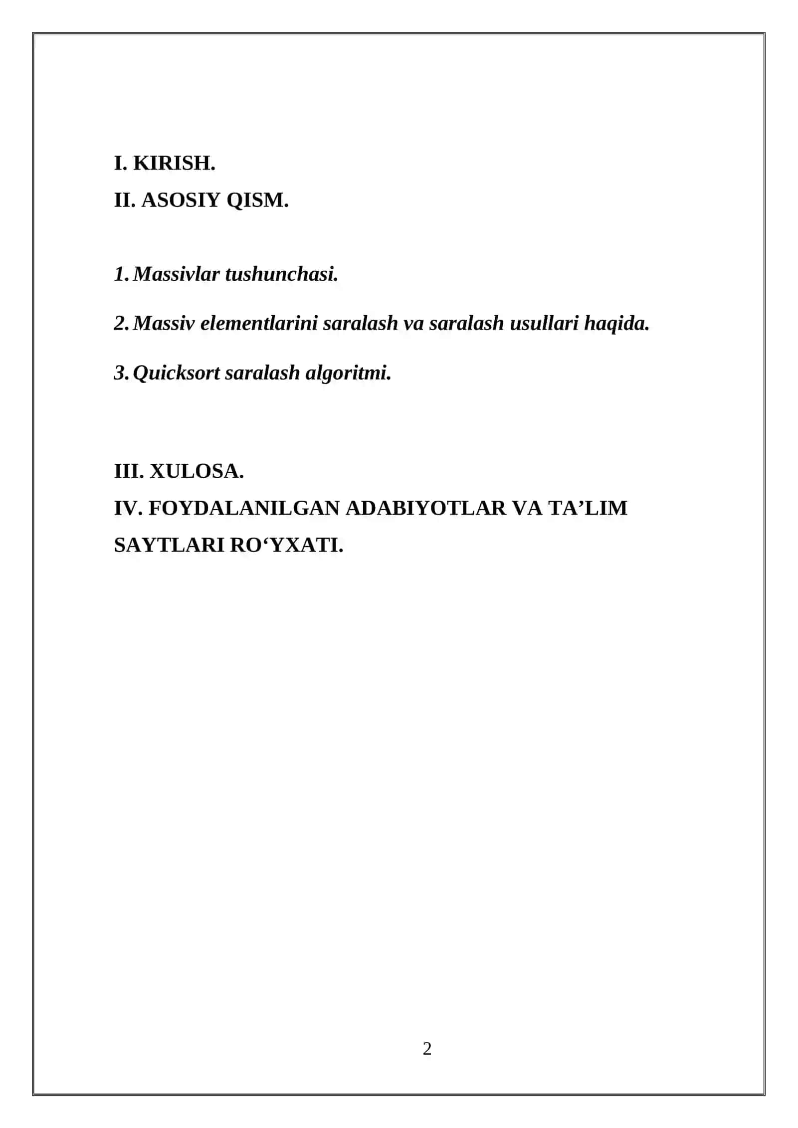 MASSIVLAR MAVZUSIDAGI KURS ISHI 2