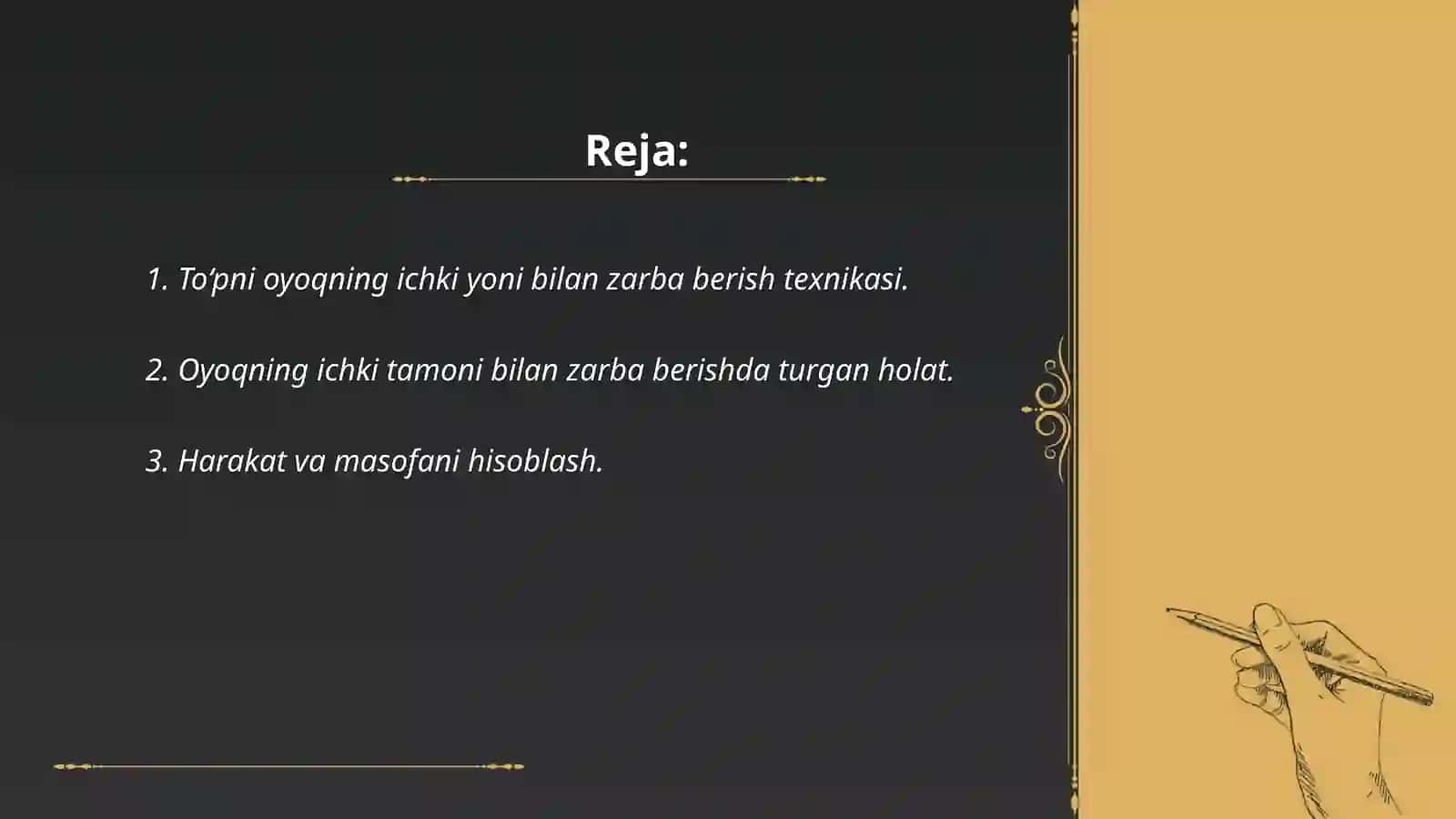 To‘pni oyoqning ichki tamoni bilan zarba berish texnikasini o‘rgatish metodikasi 2