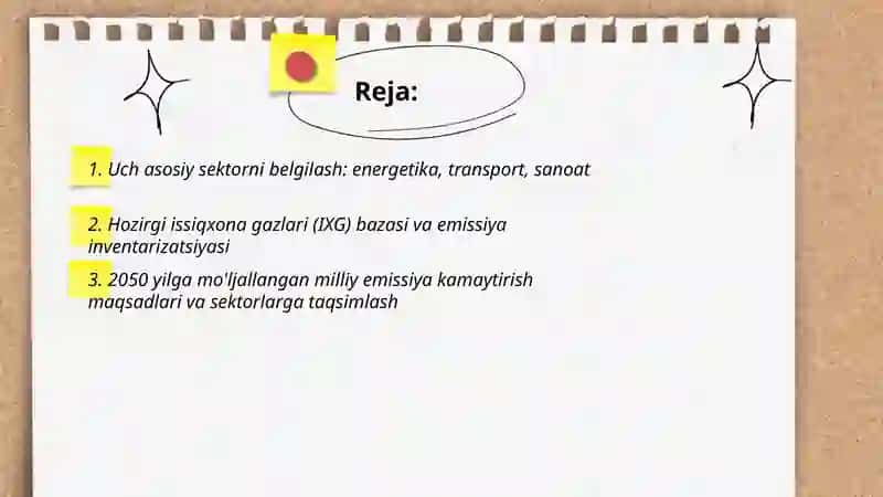 Özbekistonning issiqxona gazlari chiqindilarini kamaytirish boyicha yol xaritasi ishlab chiqish 2