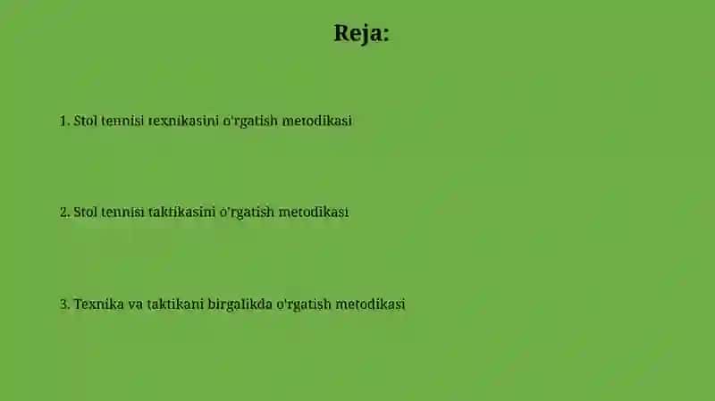 Stol teninisni texnikasiga va taktikasiga òrgatish uslubiyati 2