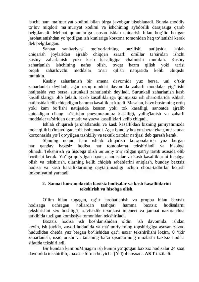 Ishlab chiqarishda sodir bo’ladigan baxtsiz xodisalar va kasb kasalliklari 2