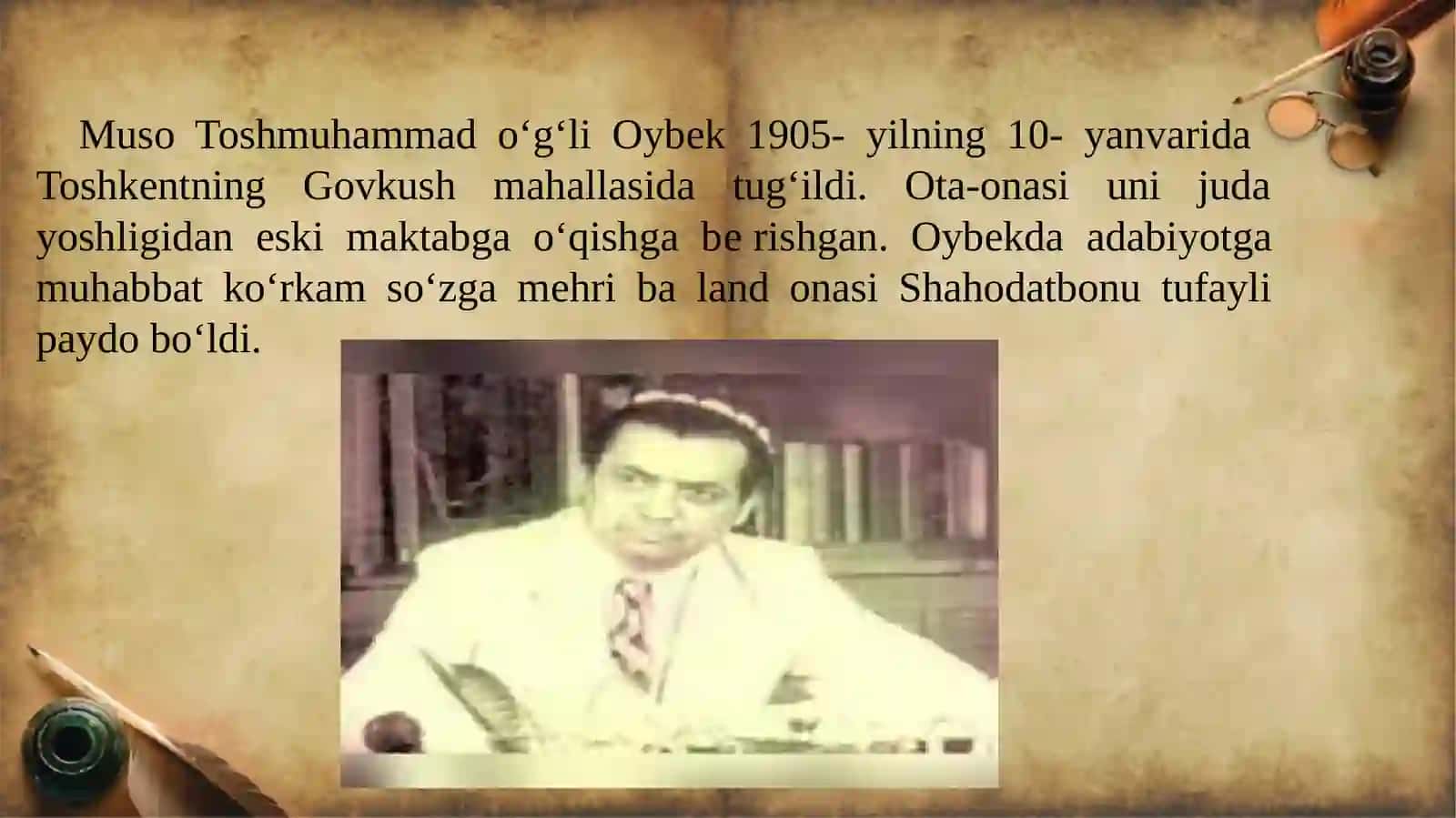 9-sinf Adabiyot fanidan Oybek hayoti va ijodi dars ishlanma 2