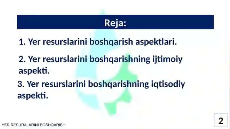 YER RESURSLARINI BOSHQARISH ASPEKTLARI VA JIXATLARI 2