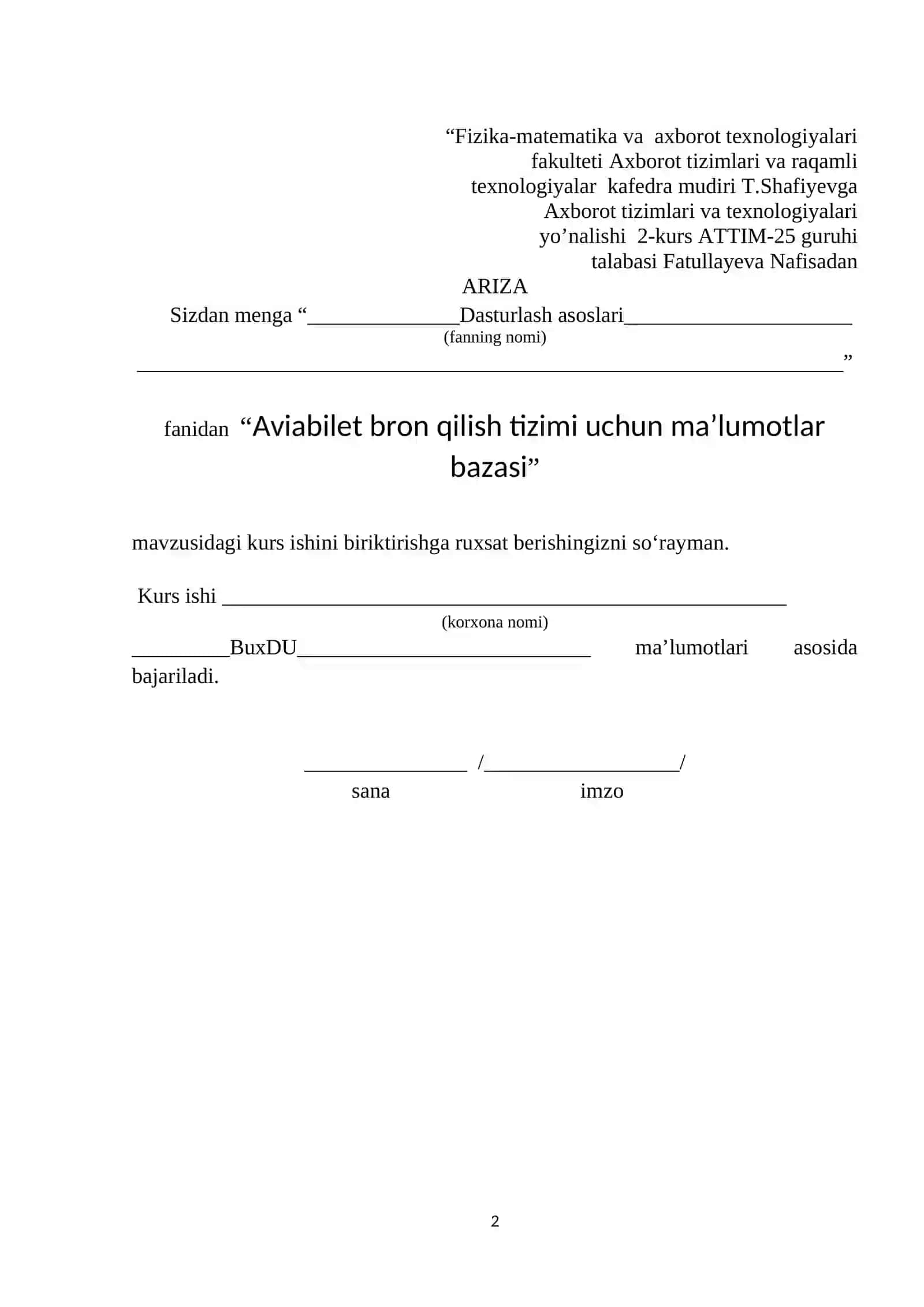 Aviabilet bron qilish tizimi uchun ma’lumotlar bazasi 2