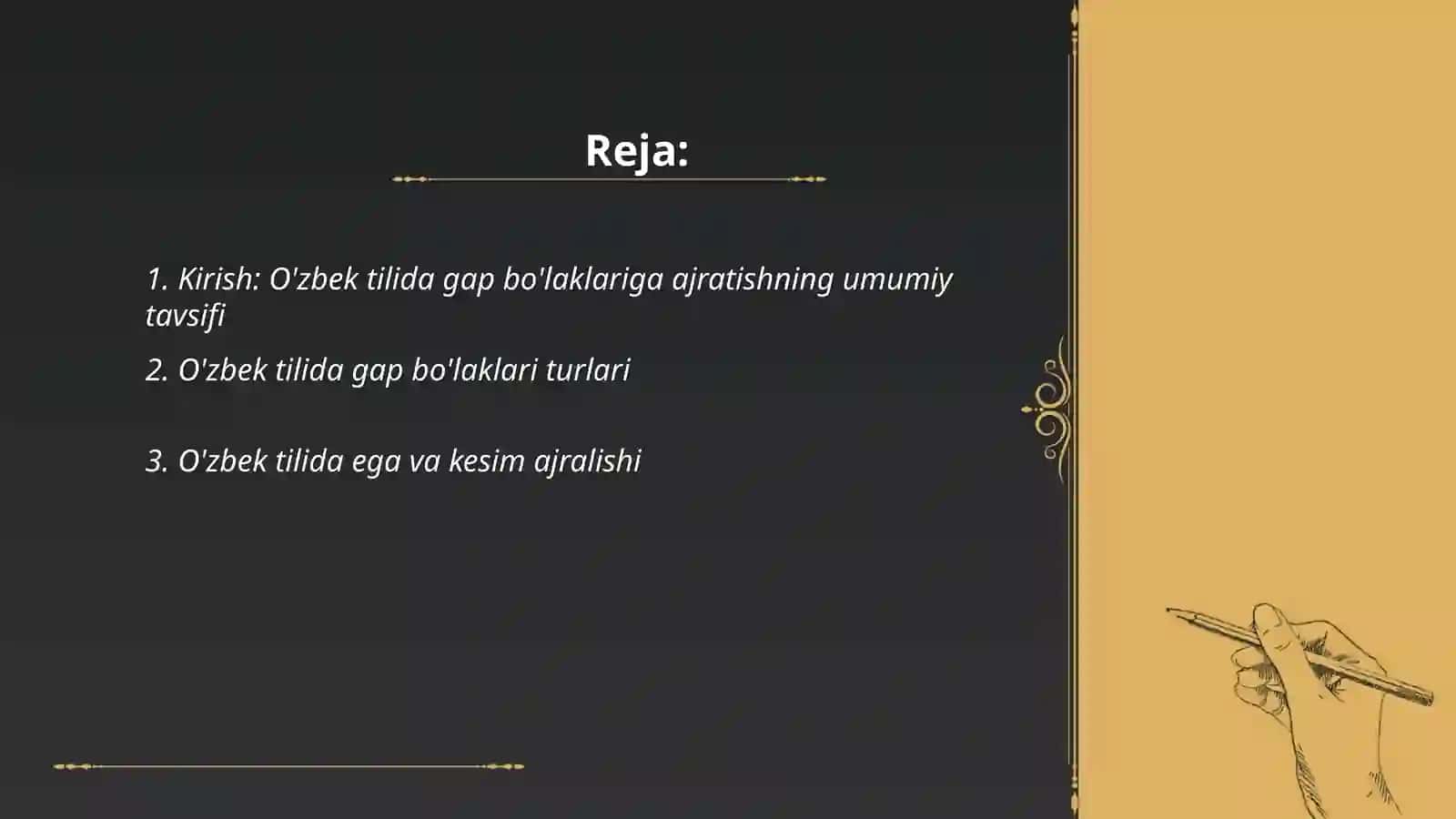 Oʻzbek tilida gap boʻlaklariga ajratish tamoyillaring dolzarb muammolari haqida tezis tayyorlash 2