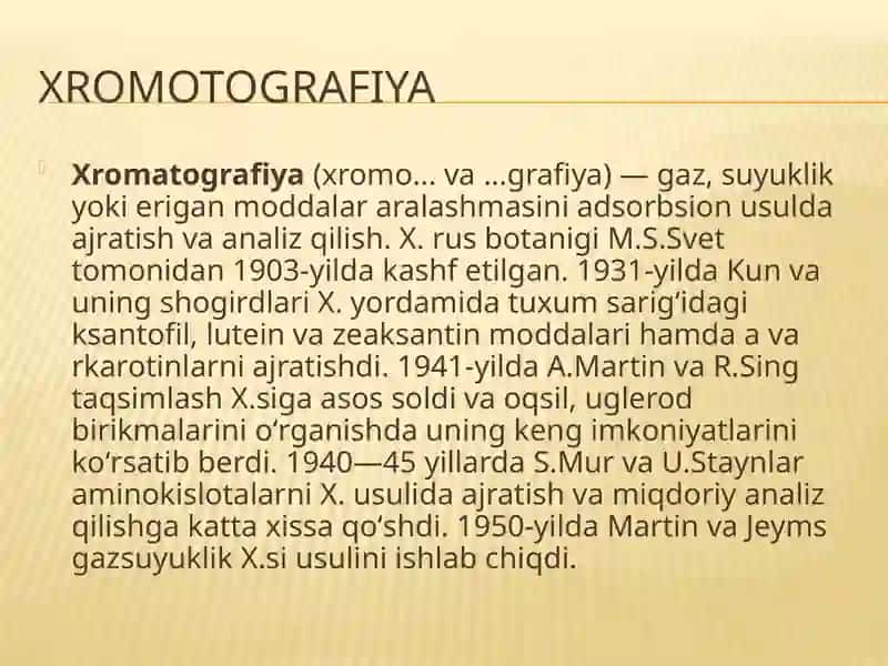 Tirik organizmlarda sirt hodisalari va xromatografiya 2