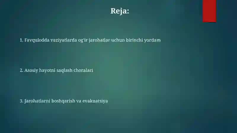Og'ir shikastlanishlarda birinchi yordam 2