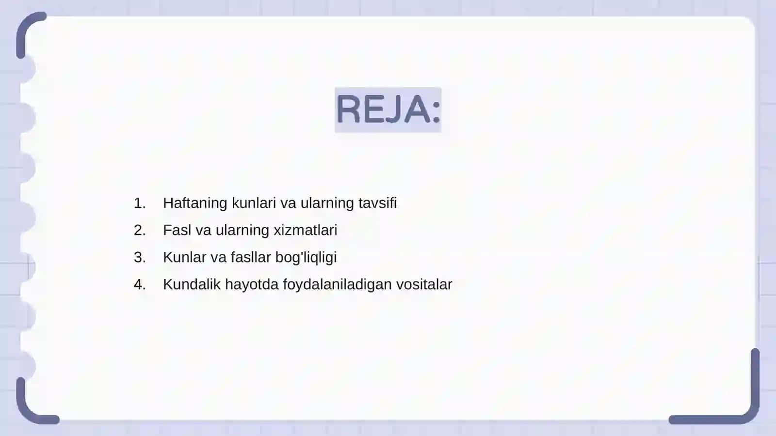 Haftaning kunlari va fasllarni o’rgatishta foydalaniladigan vositalar 2