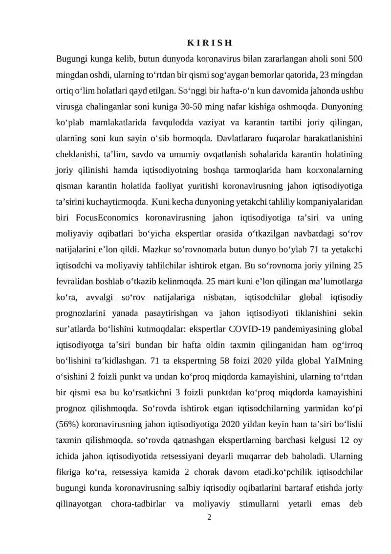 Covid-19 pandemiyasining O’zbekiston iqtisodiyotiga tasiri 2