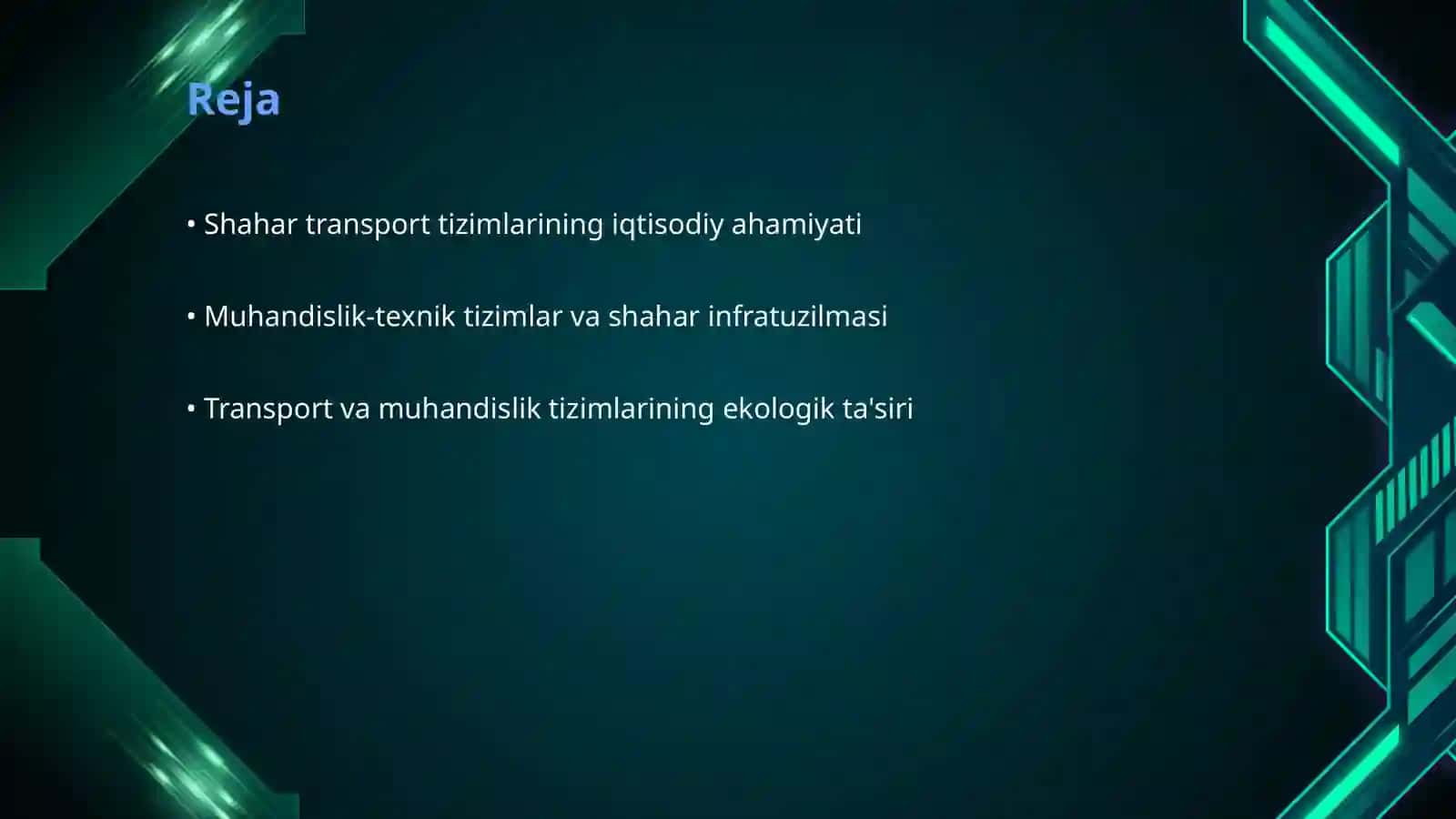 Transport va muhandislik-texnik tizimlarning shahar tashkil etuvchi ahamiyati va ularni mukammallashtirish 2