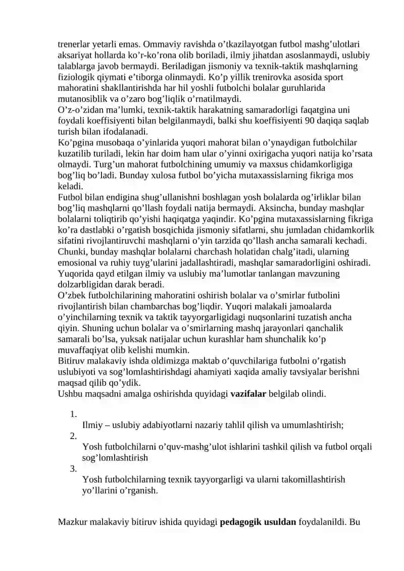 Futbol tupini kabul kilishning texnikasini egallash 2