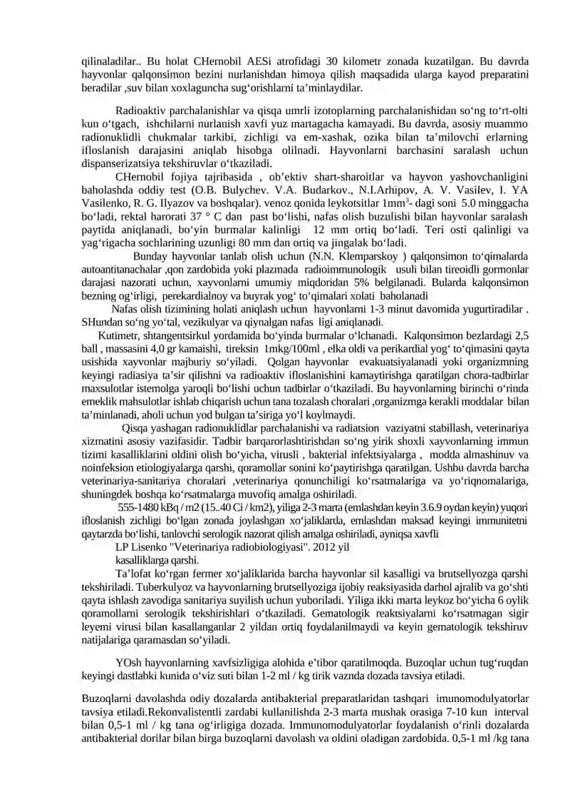 Radioaktiv ifloslangan hududlarda o’tkaziladigan veterinariya tadbirlar 2