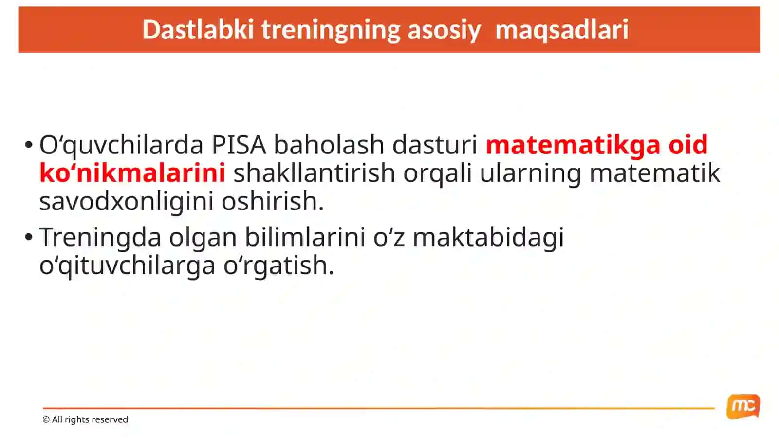 Matematikafanio‘qituvchilaruchunkasbiyrivojlanishkunitreningi 2