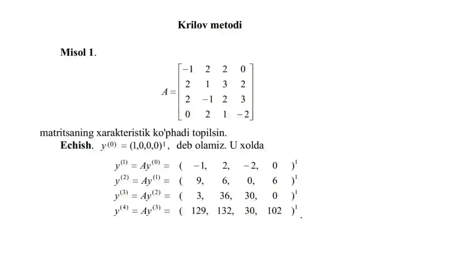 Matrisa xos son va xos qiymatlarini topish 2