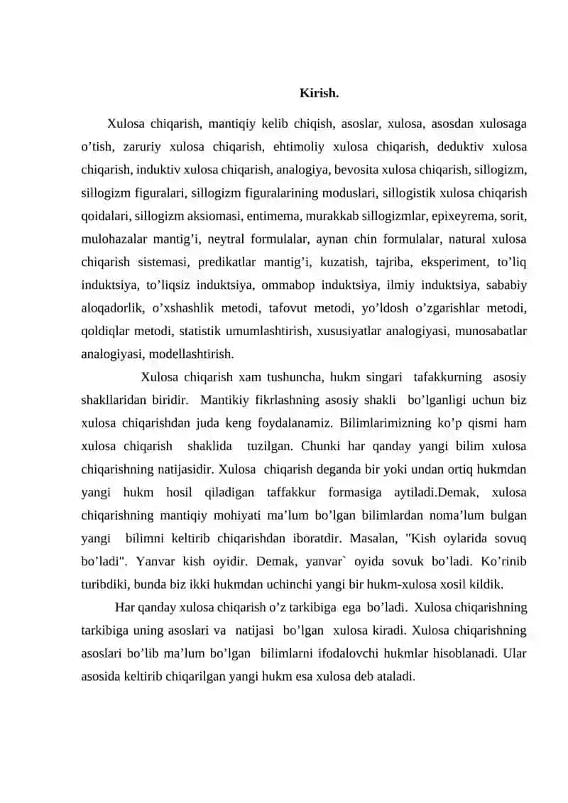 Xulosa chiqarishning umumiy mantiqiy tavsifi 2
