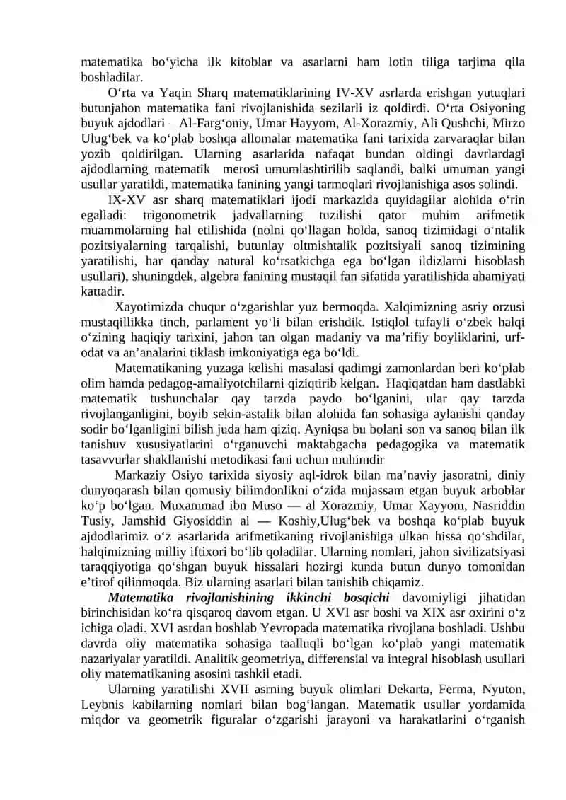 SHARQ MUTAFAKKIRLARINING ARIFMETIKA RIVOJIGA QO`SHGAN HISSASI HAQIDA 2