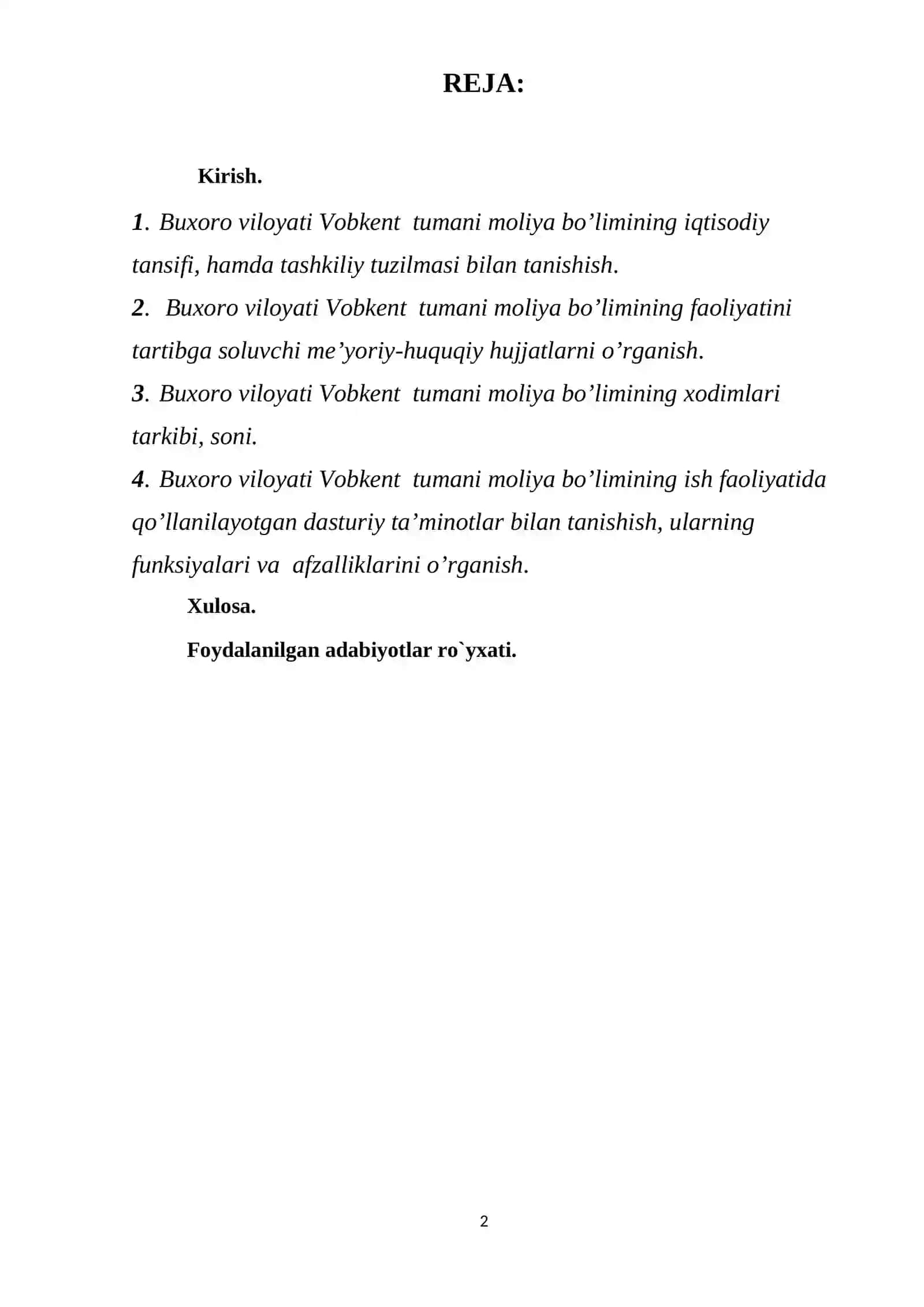 Toshkent Moliya Instituti "Menejment va marketing" kafedrasi HISOBOT 2