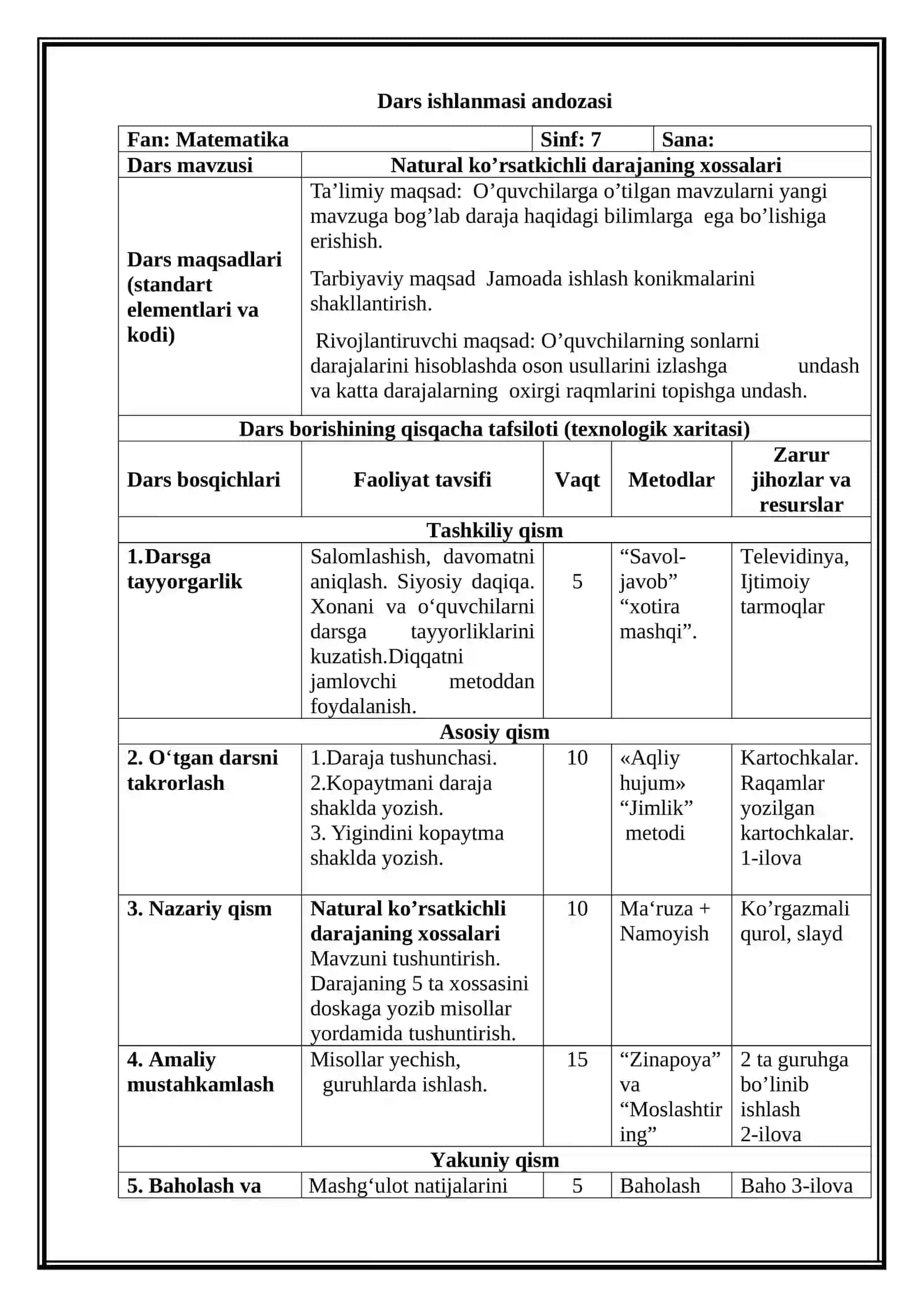 Natural ko’rsatkichli darajaning xossalari (Mikrodars Ishlanma) 2