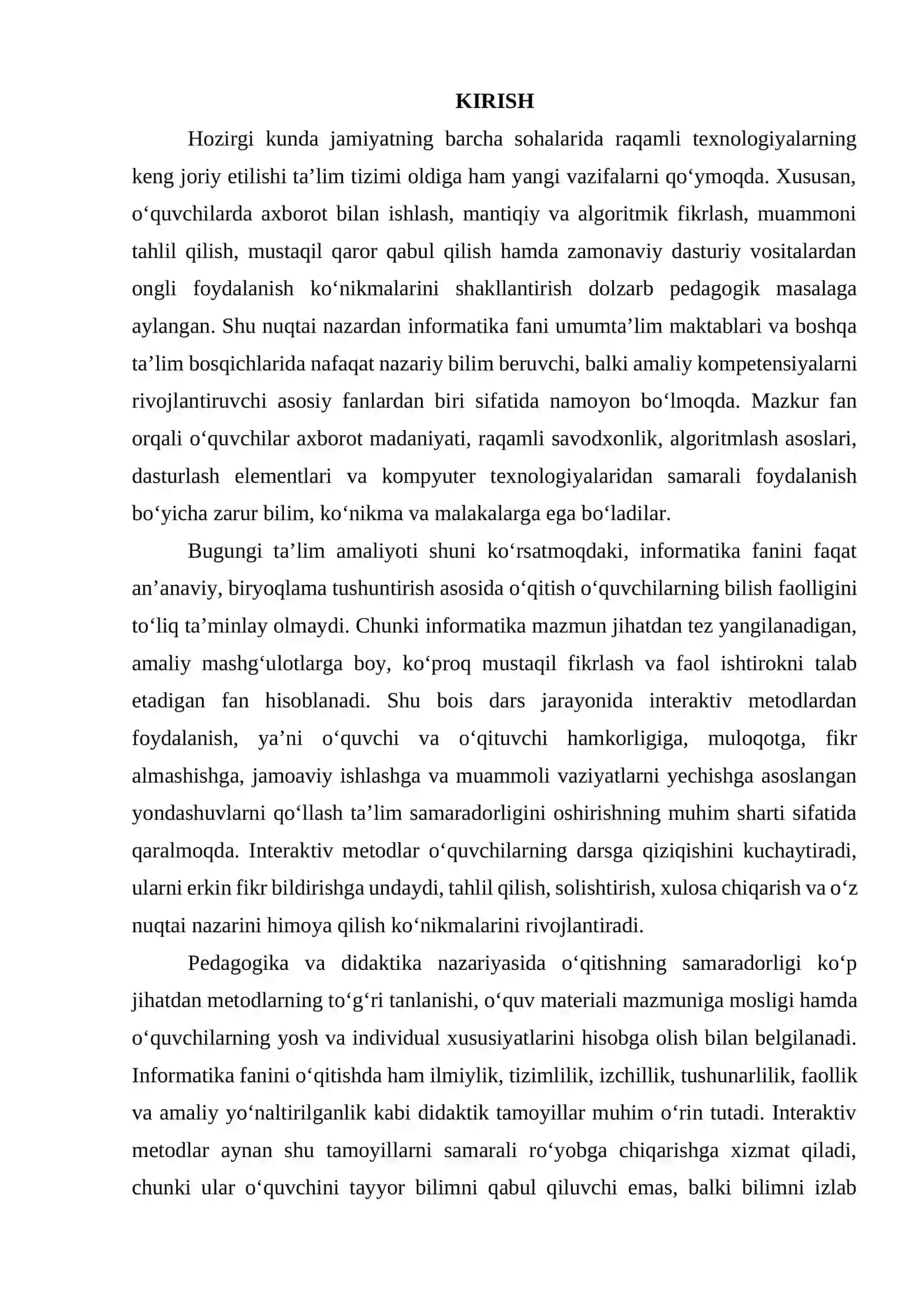 INFORMATIKA FANINI O'QITISHDA INTERAKTIV METODLARNING NAZARIY VA DIDAKTIK ASOSLARI 2